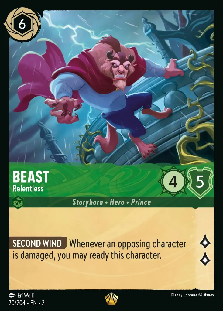Beast - Relentless: **SECOND WIND** Whenever an opposing character is damaged, you may ready this character.