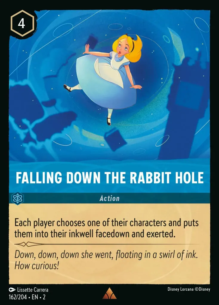 Falling Down the Rabbit Hole: Each player chooses one of their characters and puts them into their inkwell facedown and exerted.