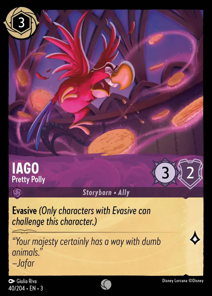 Iago - Pretty Polly: **Evasive** _(Only characters with Evasive can challenge this character.)_
