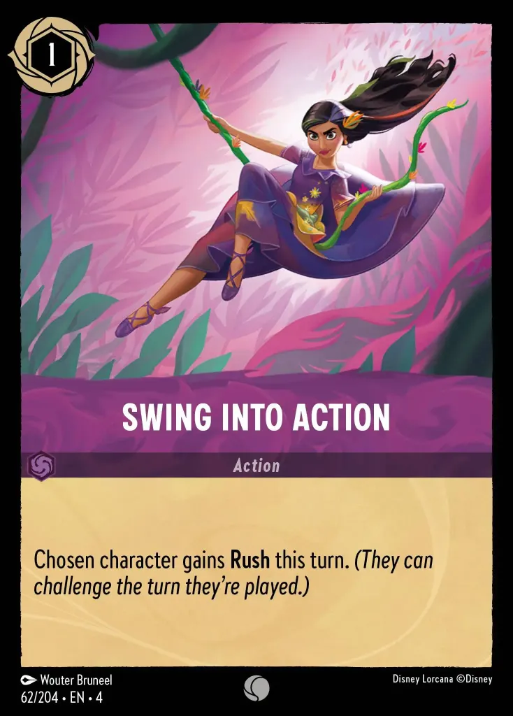 Swing Into Action: Chosen character gains **Rush** this turn. _(They can challenge the turn they're played.)_