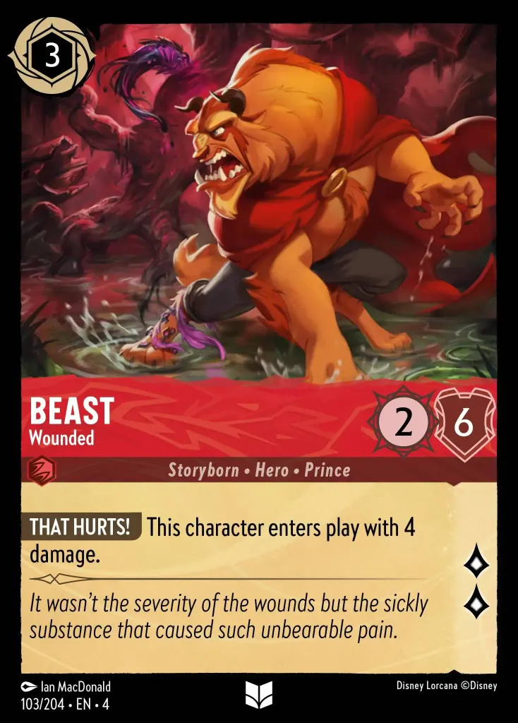 Beast - Wounded: **THAT HURTS!** This character enters play with 4 damage.