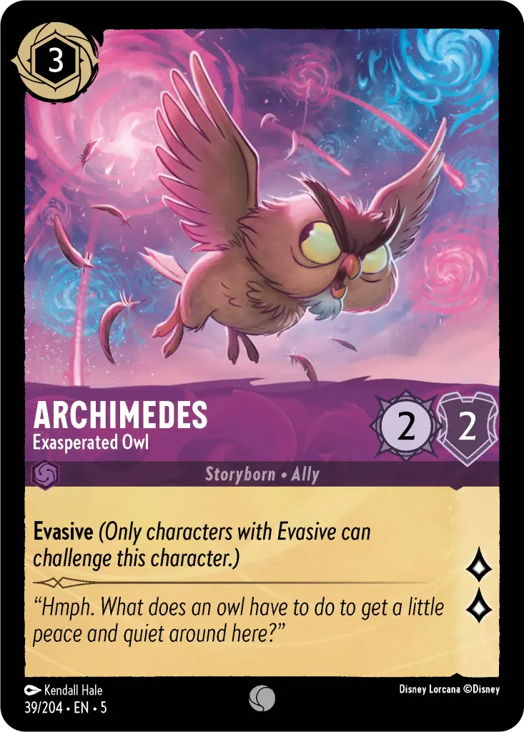 Archimedes - Exasperated Owl: **Evasive** _(Only characters with Evasive can challenge this character.)_