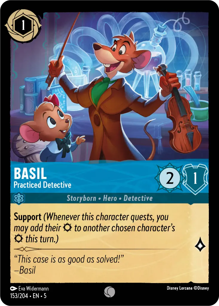 Basil - Practiced Detective: **Support** _(Whenever this character quests, you may add their {S} to another chosen character's {S} this turn.)_