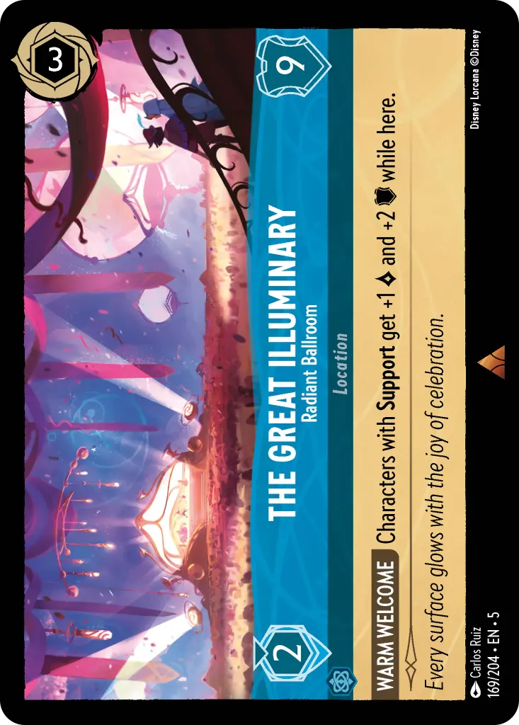 The Great Illuminary - Radiant Ballroom: **WARM WELCOME** Characters with **Support** get +1 {L} and +2 {W} while here.