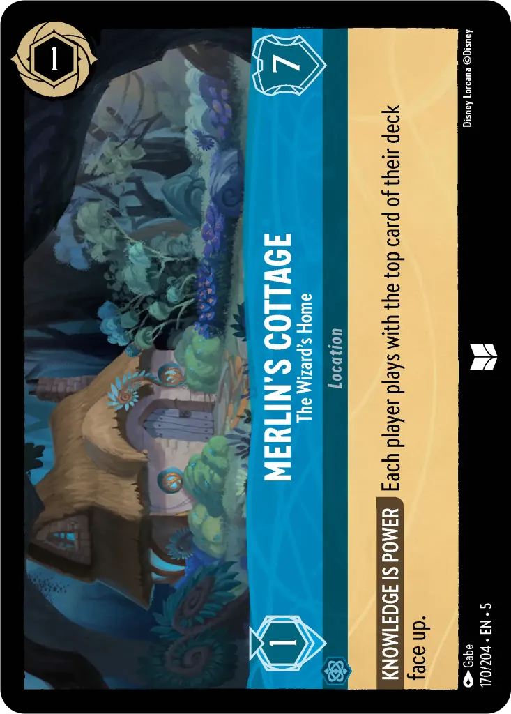 Merlin's Cottage - The Wizard's Home: **KNOWLEDGE IS POWER** Each player plays with the top card of their deck face up.