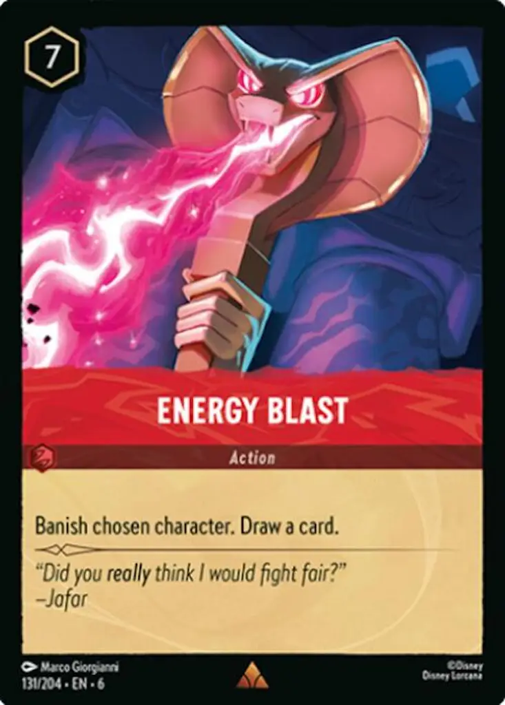 Energy Blast: Banish chosen character. Draw a card.