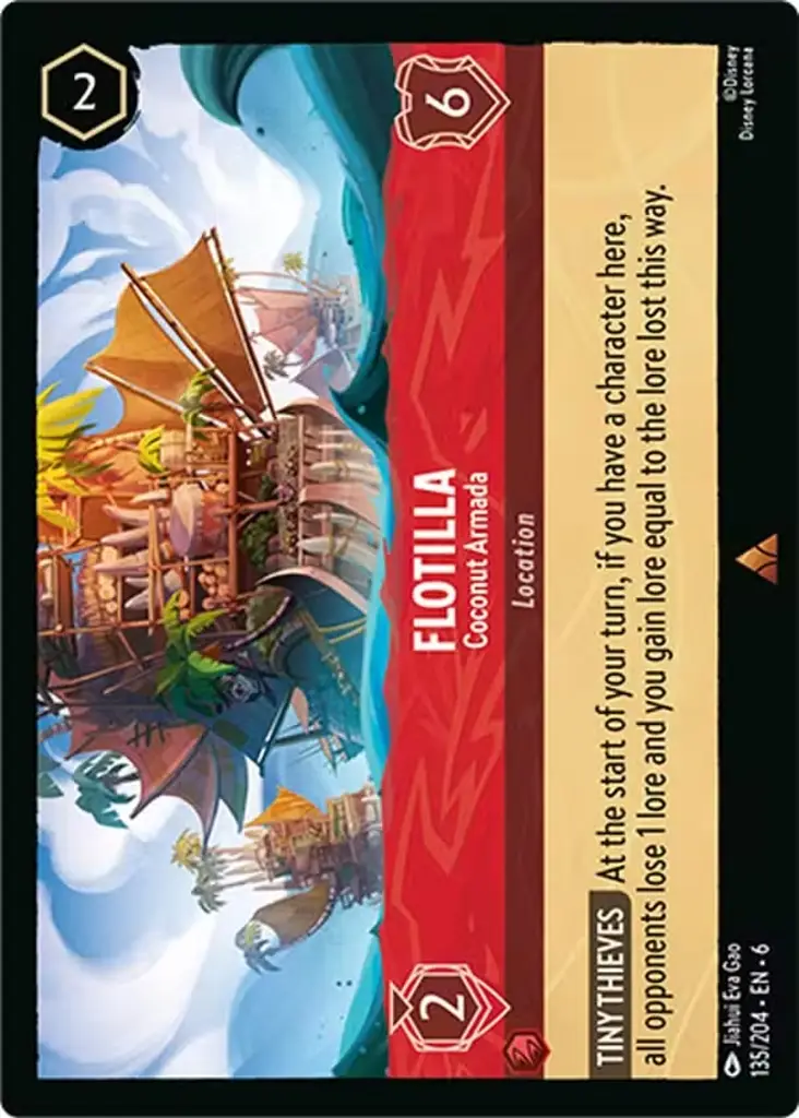Flotilla - Coconut Armada: TINY THIEVES At the start of your turn, if you have a character here, all opponents lose 1 lore and you gain lore equal to the lore lost this way.