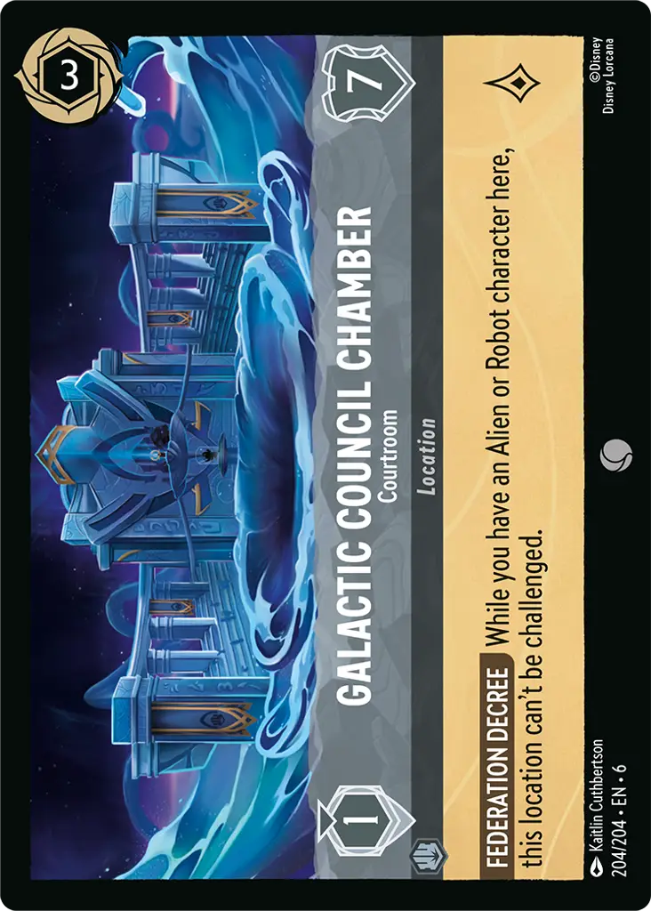 Galactic Council Chamber - Courtroom: **FEDERATION DECREE** While you have an Alien or Robot character here, this location can’t be challenged.