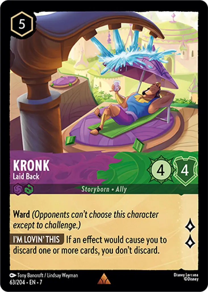 Kronk - Laid Back: Ward
I'M LOVING THIS If an effect would cause you to discard one or more cards, you don't discard.